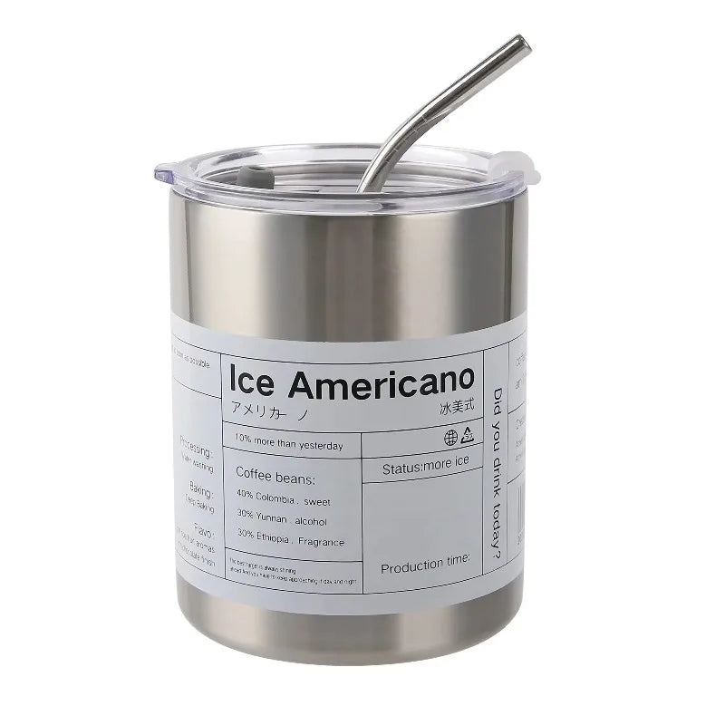 Vacuum Insulated Travel Coffee Mug 320ml – Stainless Steel & Straw