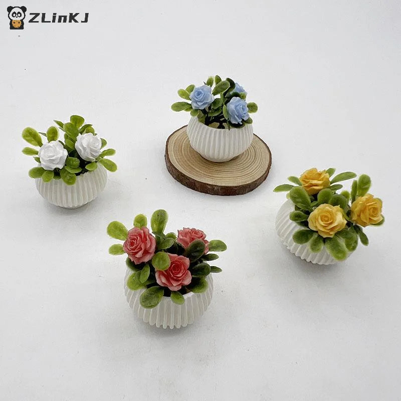 Doll House Living Room Scene Decoration Mini Rose Plant Potted Plants Zpaxo