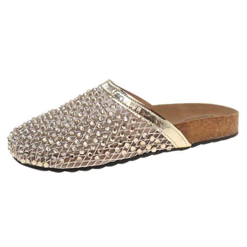 Sandals for Women's 2025 Summer New Luxury Brand Slippers Lightweight Round Head Shoes Water Diamond Flat Slides Women Sandals Zpaxo