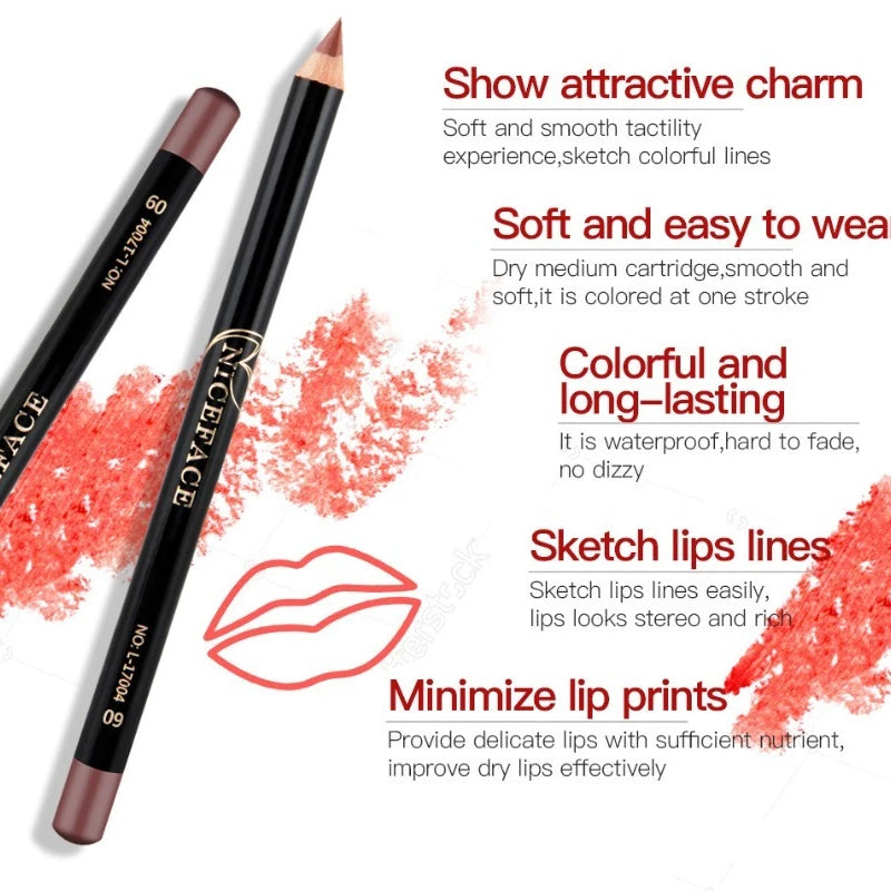 12 Colors Waterproof Lip Liner Nude Matte Brown Lipstick Pencil