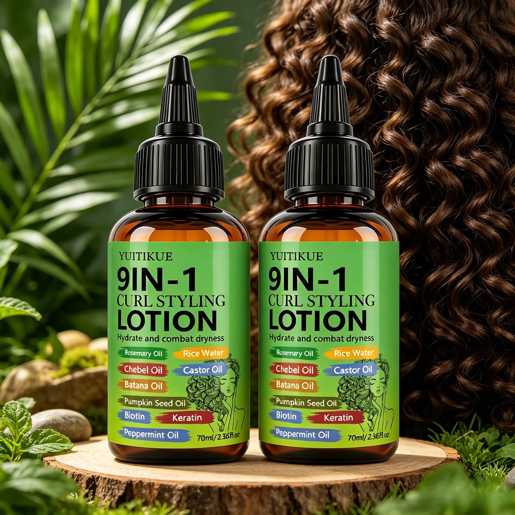 YUITIKUE 9-in-1 Curl Styling Lotion – Anti-Frizz & Curl Defining Curl Styling Lotion Zpaxo 2pc