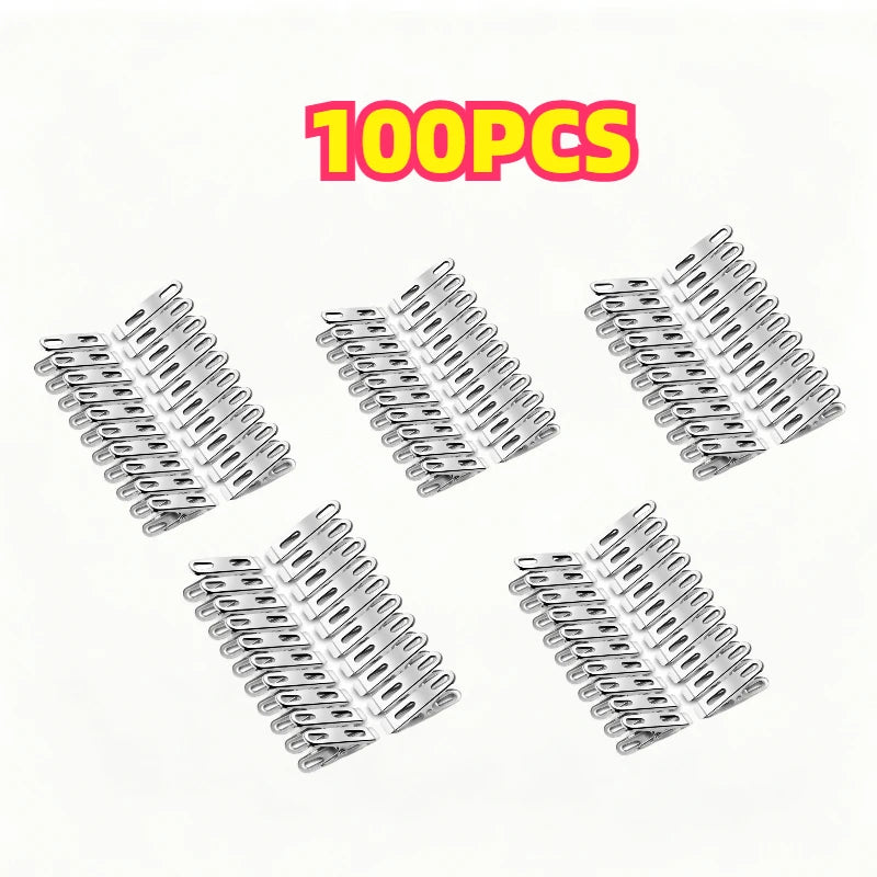60pcs Stainless Steel Clothes Pegs Windproof Metal Clamps Multifunction Strong Clothespins Metal Clothes Clips For Clothes Sock Zpaxo 100PCS