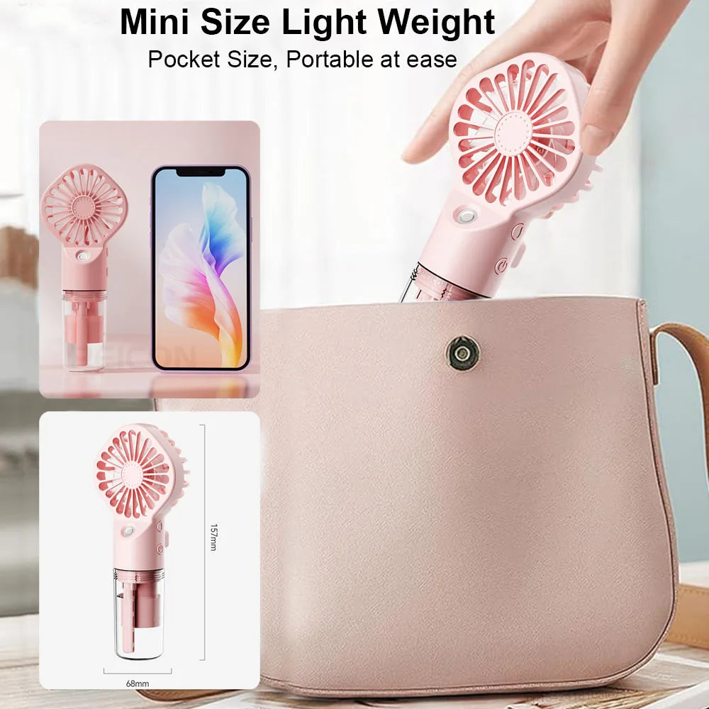 Mini Water Mist Fan Portable Handheld Humidifier Spray Rechargeable 4