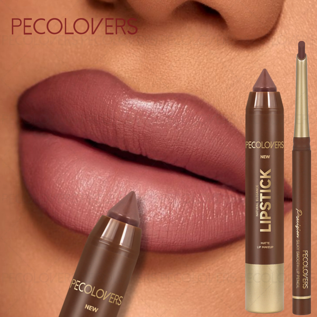 Long-lasting Brown Tube Lipstick Pen& Velvet Lip Liner Pencil Zpaxo