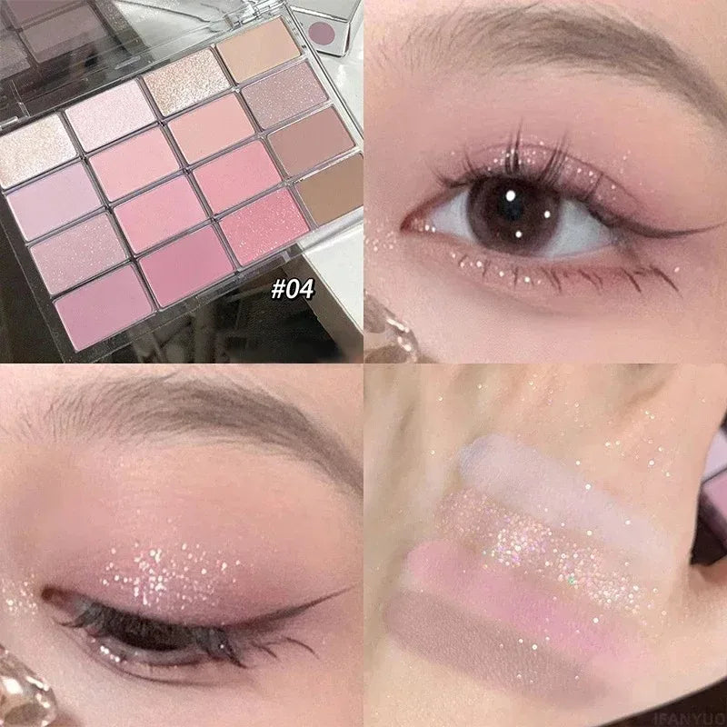 16 Colors Black Pink Eyeshadow Palette Glitter Shimmer Pearlescent
