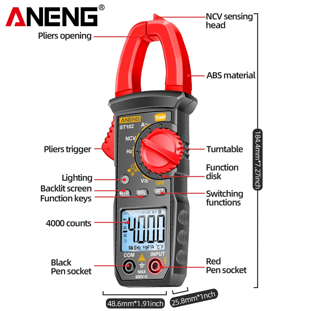 Digital Multimeter ANENG ST182 Clamp Meter NCV Induction Jaw