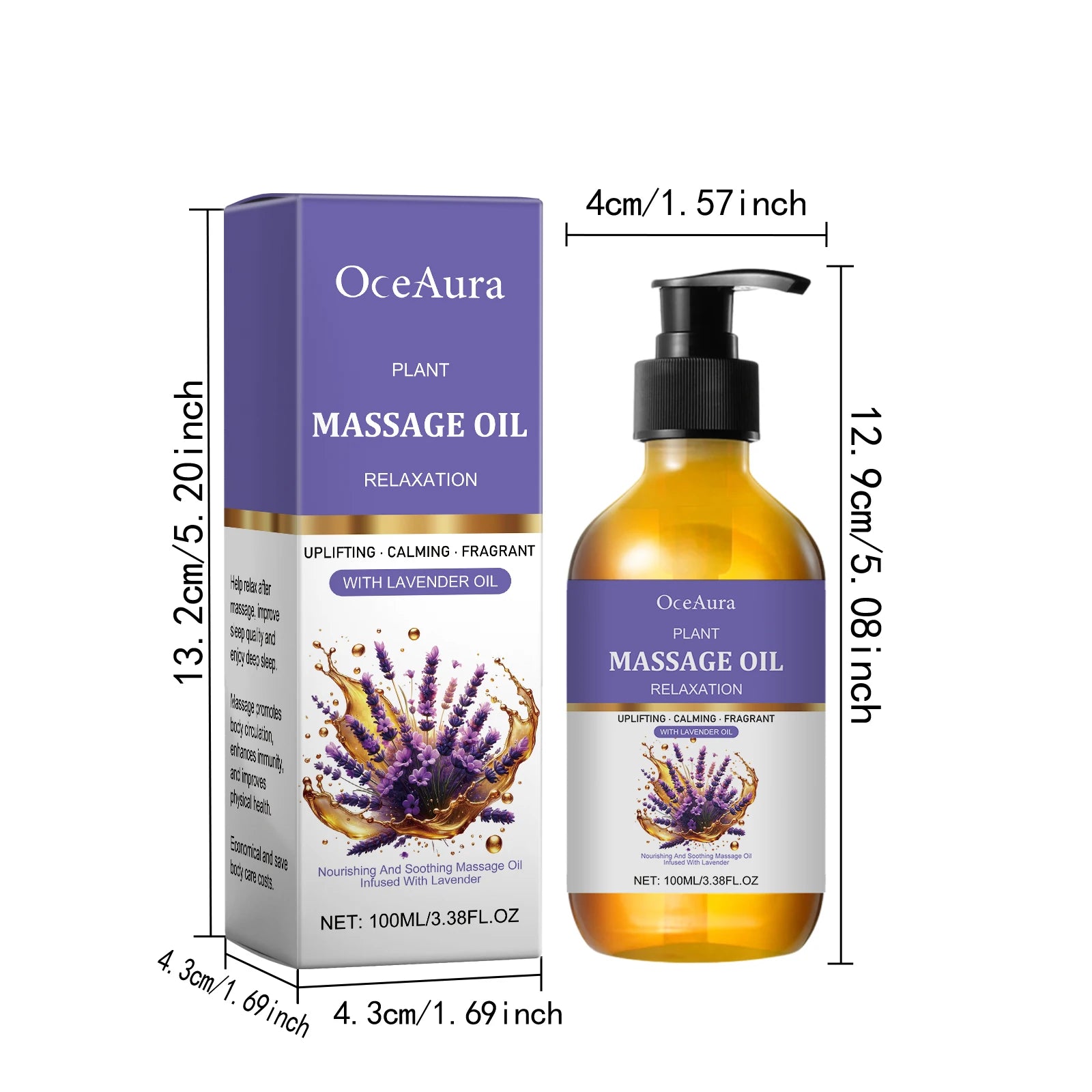 OceAura Lavender Massage Oil – Relaxing, Moisturizing Body Oil Lavender Massage Oil Zpaxo 100ml Boxed