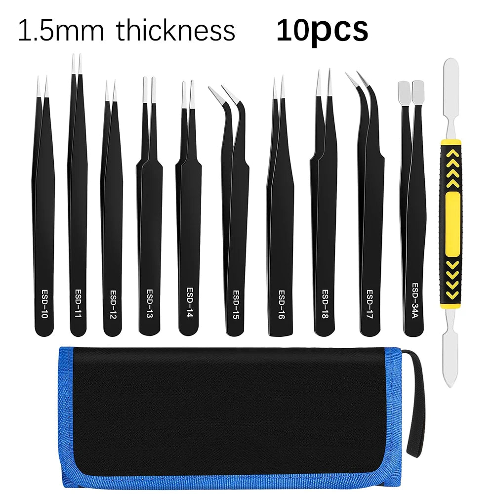 ESD Anti-Static Precision Tweezers Set – 6-10pcs Stainless Steel