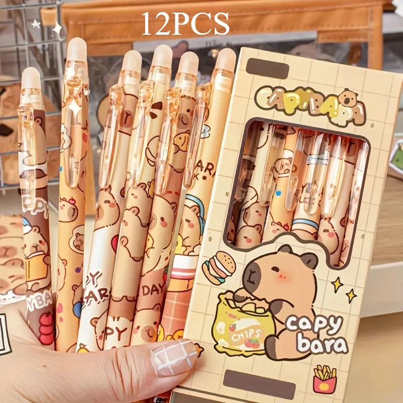 Cute Capybara Erasable Gel Pens 6 Colors Retractable Blue Ink Smooth