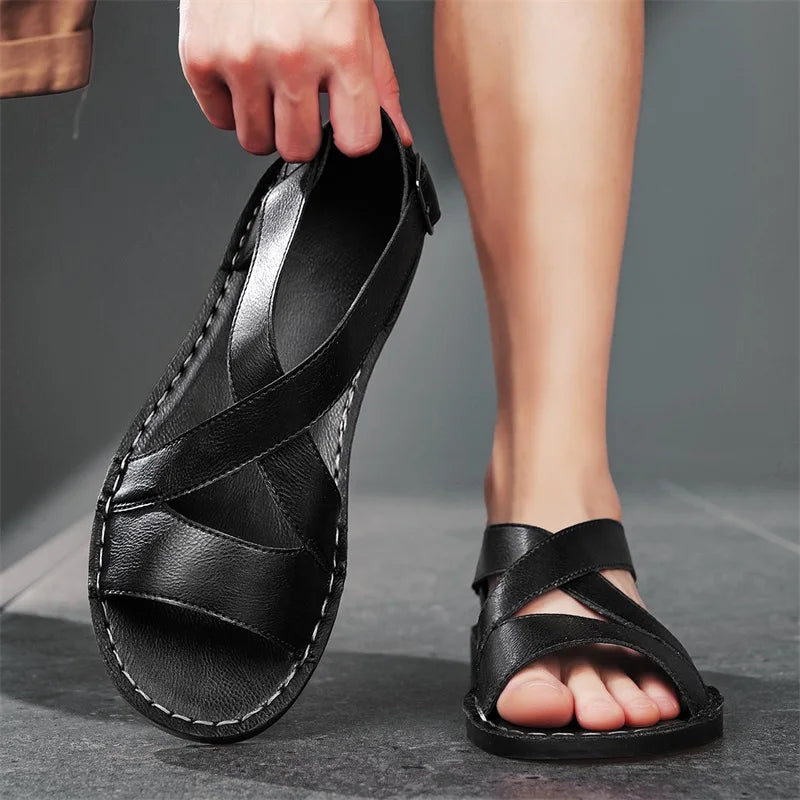 Summer Men Sandals Leather Mens Casual Shoes Outdoor Beach Roman Zpaxo
