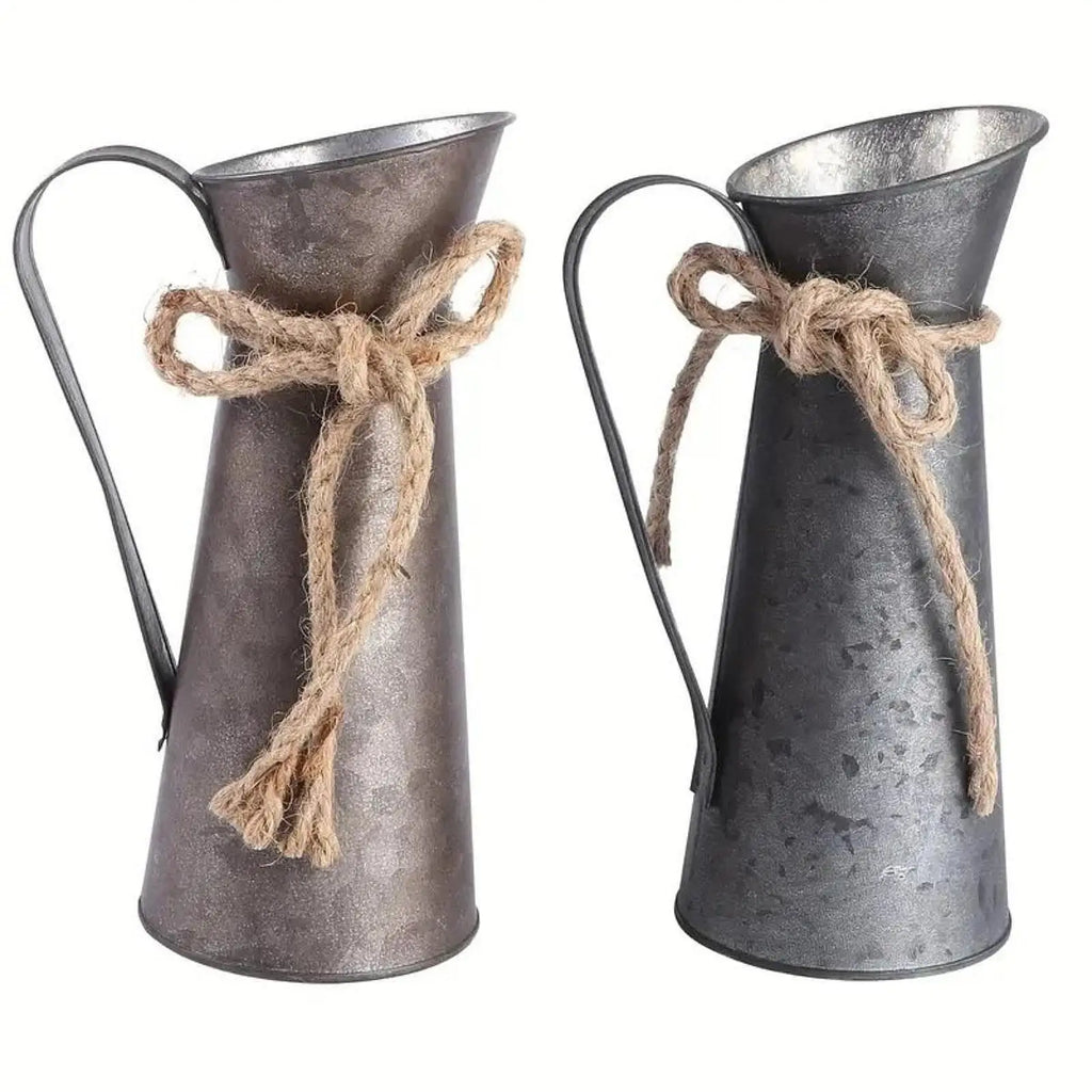Galvanized Iron Milk Jug Vase – Rustic Farmhouse Dried Flowers Decorative Metal Vase Zpaxo