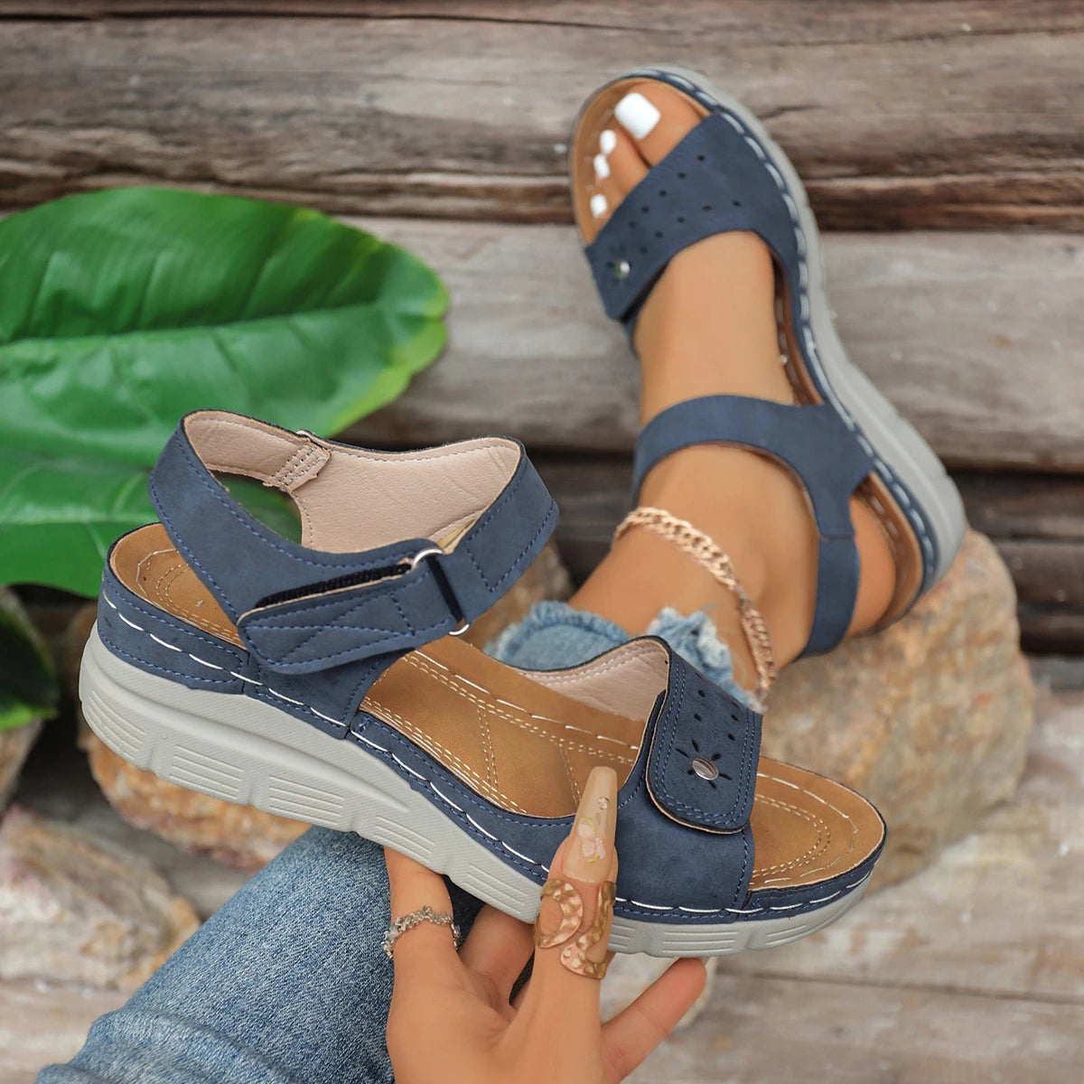 2026 New Women Sandals Fashion Wedge Sandals for Women Summer Thick Sole Non Slip Beach Shoes Woman Lightweight Platform Sandals Zpaxo Blue 36