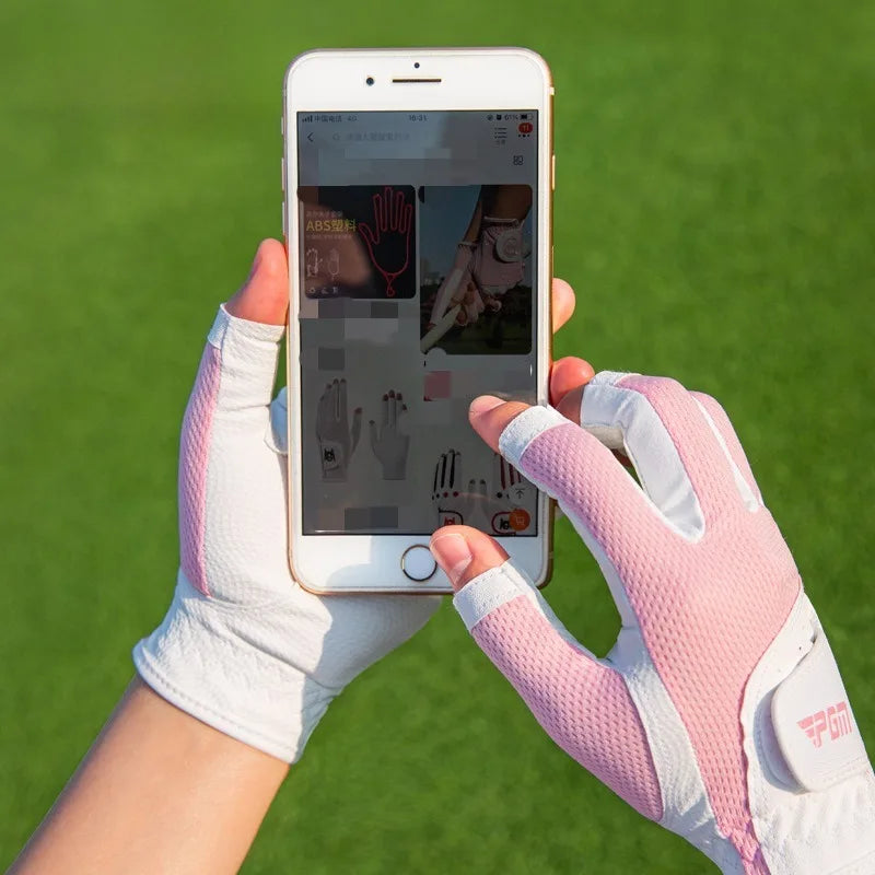 Golf Gloves for Women with Exposed Fingers Summer Breathable Mesh Sun Protection Golf Flexible Finger Covers Golf Accessories Zpaxo