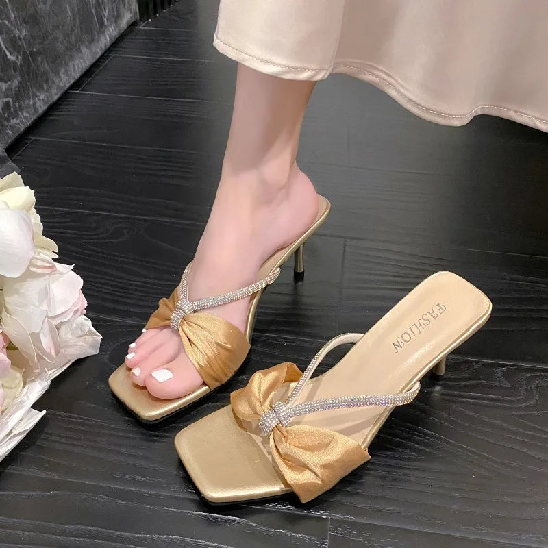 Purple Silk Strap Sandals Women's Summer Butterfly Knot Open Toe Heel Zpaxo