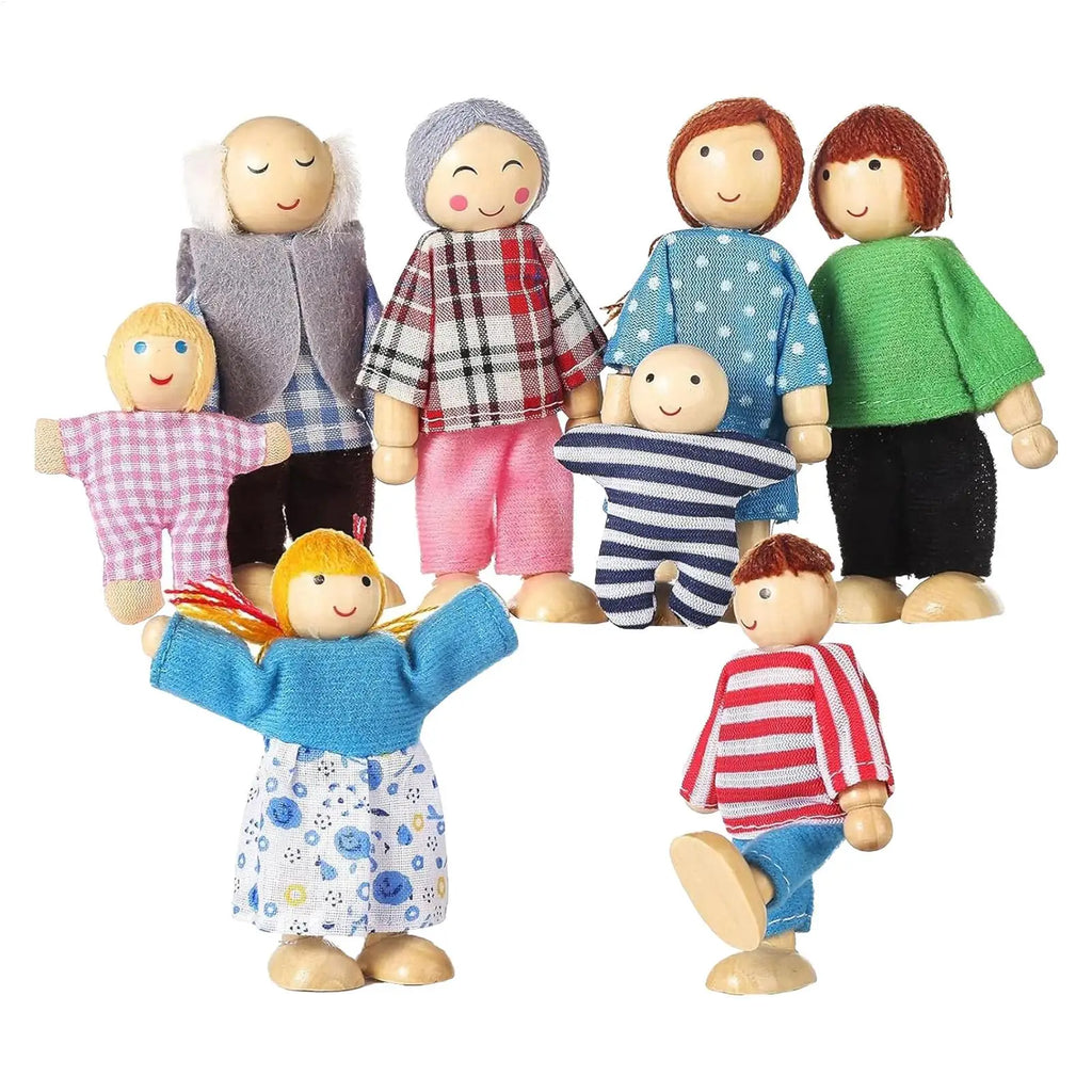 Doll House People 8 Wood Mini Figures Bendable Human Dolls Toddler