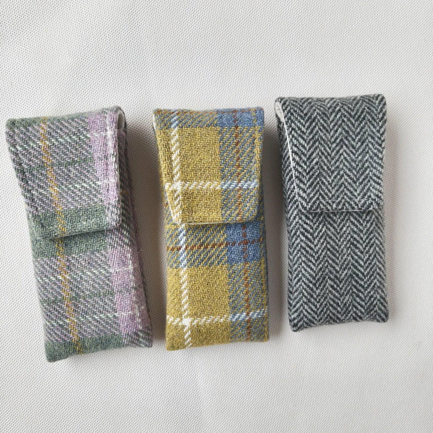 Original DIY High-Quality Wool Plaid Pencil Case 3-Hole Pen Bag Protective Cover Portable Pencil Pouch Zpaxo