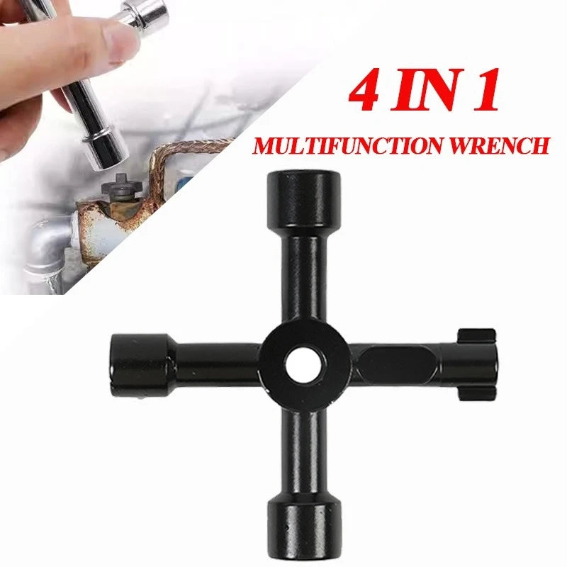 4 In 1 Multifunction Electrician Plumber Utility Cross Switch Wrench Square Triangle Wrench Tool for Elevator Gas Train Radiator Zpaxo