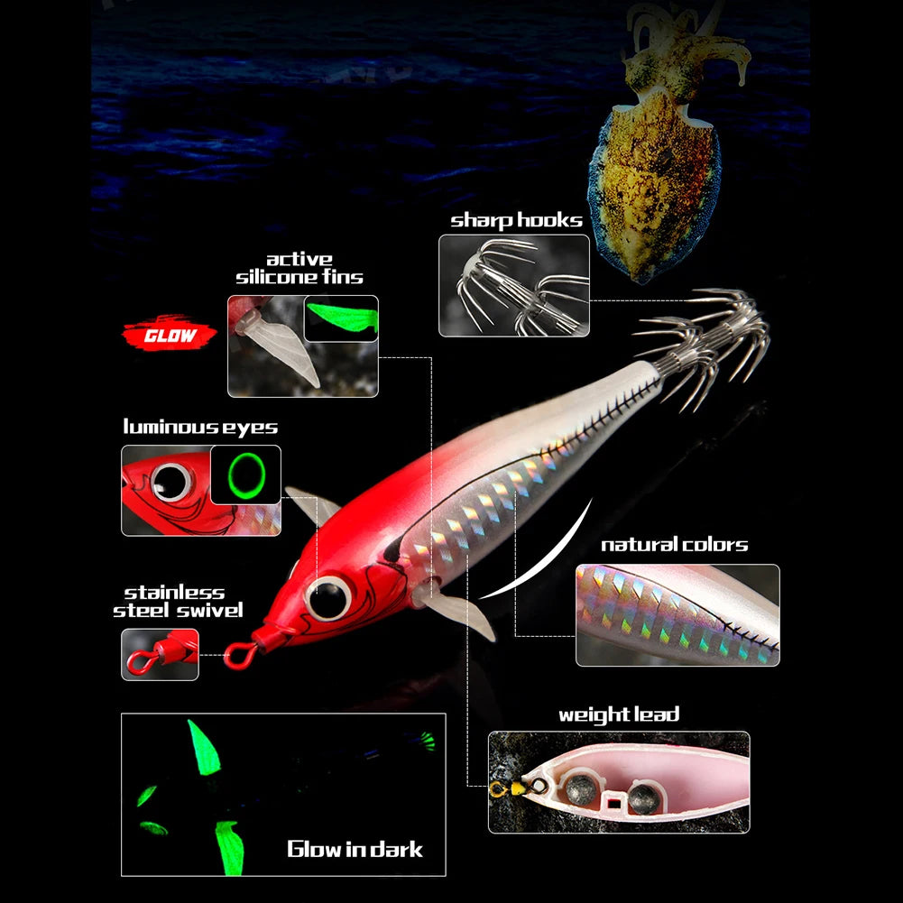 Lifelike Squid Hook Double Glowing Octopus Bait Fishing Tackles Glow