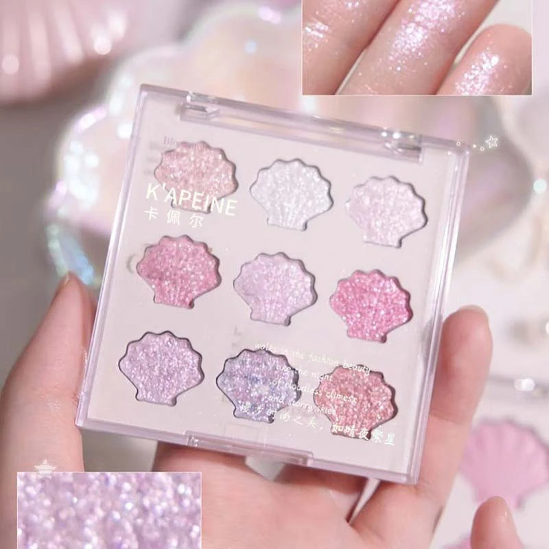 Shell Eyeshadow Palette Sparkling Pearlescent Glitter Eye Shadow Plate Diamond Highlight Eye Makeup Cosmetic for Autumn Winter Zpaxo