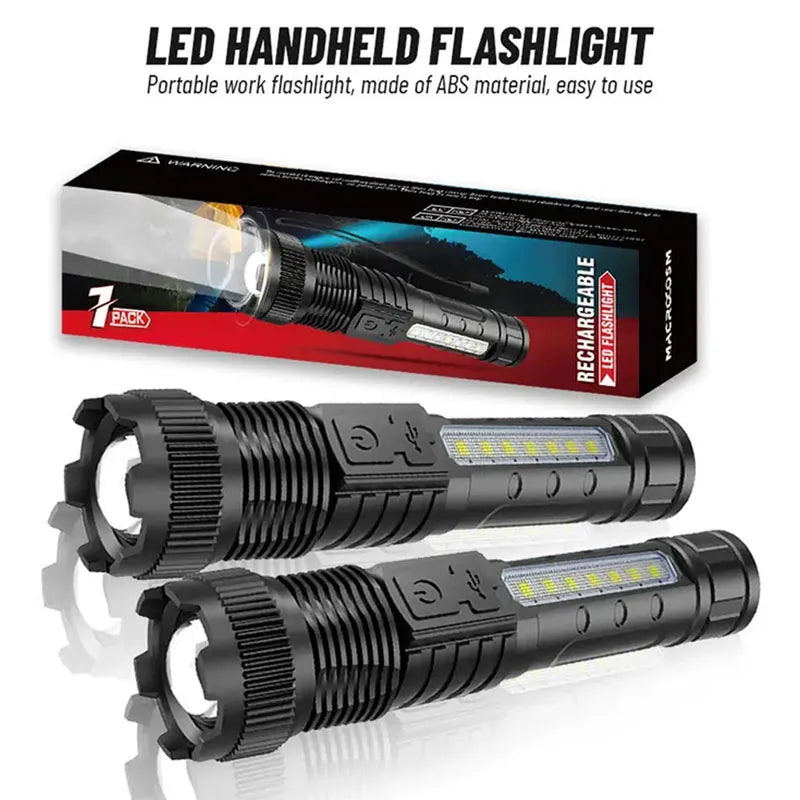 2-Pack 99000LM Zoomable LED Tactical Flashlight – COB Torch