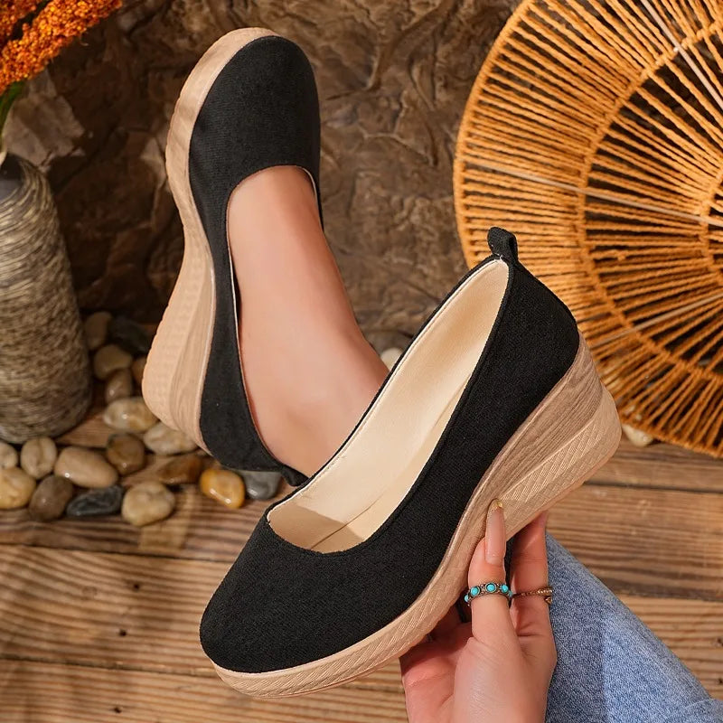 2026 Spring Autumn Suede Wedges Heel Single Shoes Women's Thick Soled Zpaxo