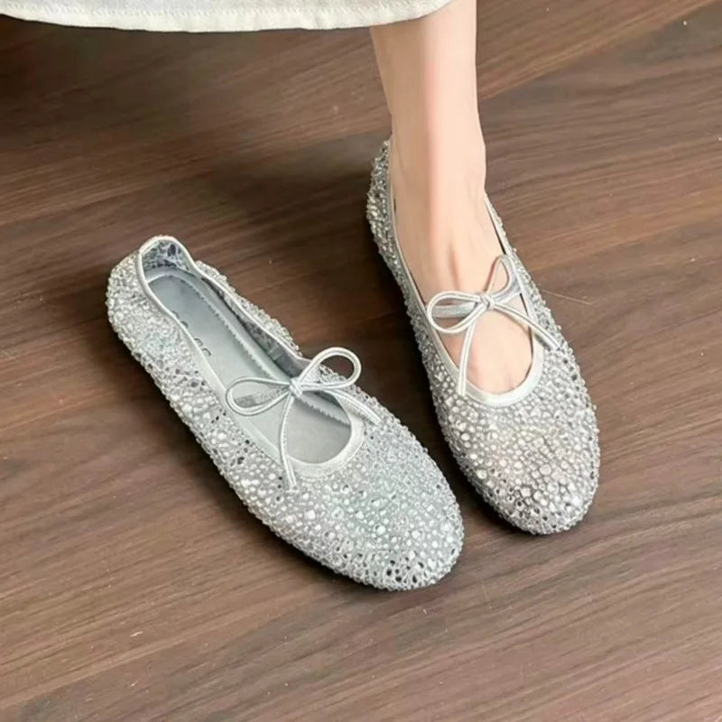 Round Closed Toe Women's Comfortable Lightweight Solid Rhinestone Zpaxo Silver 40
