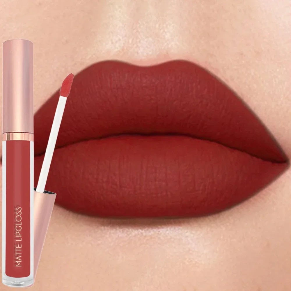 Punk Dark Plum 24H Waterproof Matte Velvet Lipgloss Makeup Long-Lasting Non-stick Cup Lip Glaze Nude Liquid Lipstick Cosmetics Zpaxo 10 Caramel