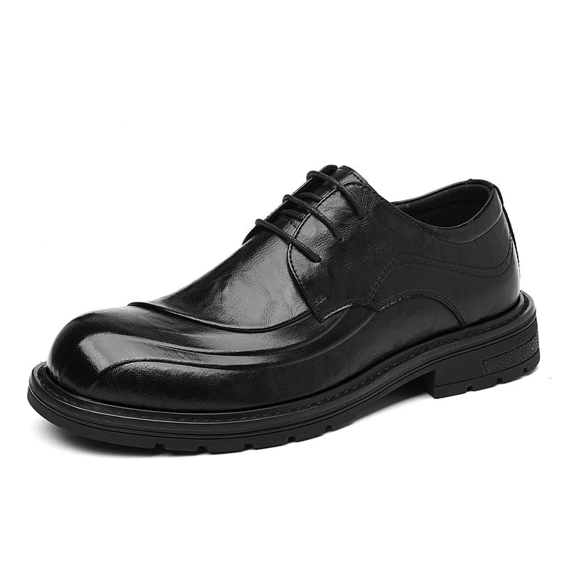 Brown Burnished Leather Lace Up Chunky Sole Formal Business Office Zpaxo