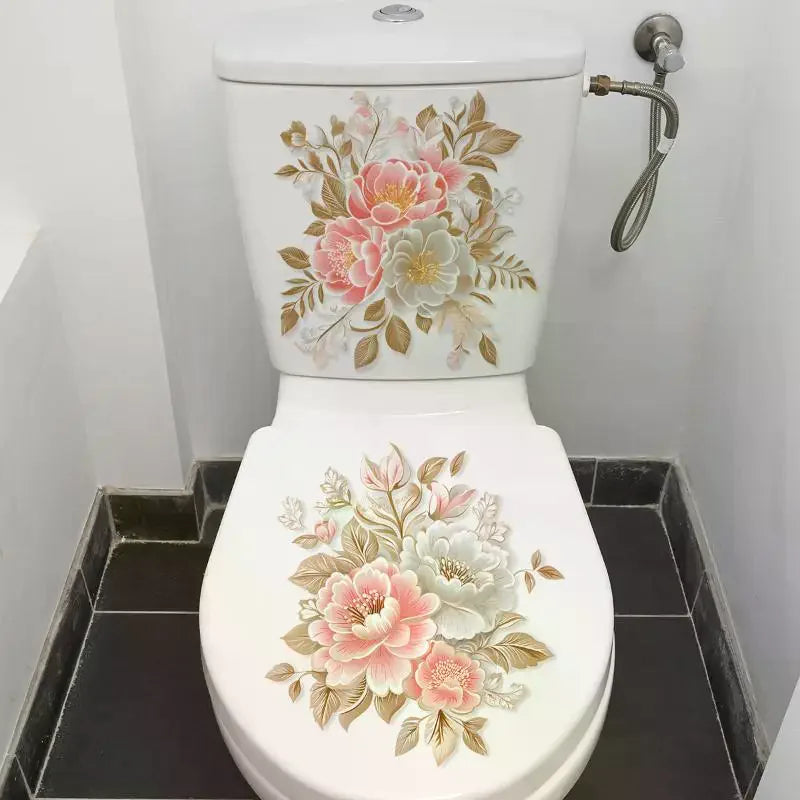 Bathroom Decoration Stickers Flower Pattern Toilet Stickers Decor Self-adhesive Wallpaper Removable PVC Waterproof Sticker Zpaxo