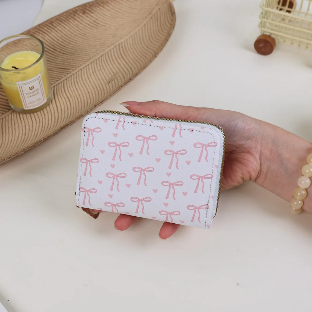 Women's Bowknot Card Holder – Cute Mini Coin Purse Multi-Slot Mini Card Holder Wallet Zpaxo white