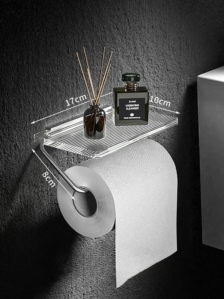 Luxury Gold/Silver Toilet Paper Holder with Shelf – No-Drill Toilet Paper Holder Zpaxo Moonlight Silver