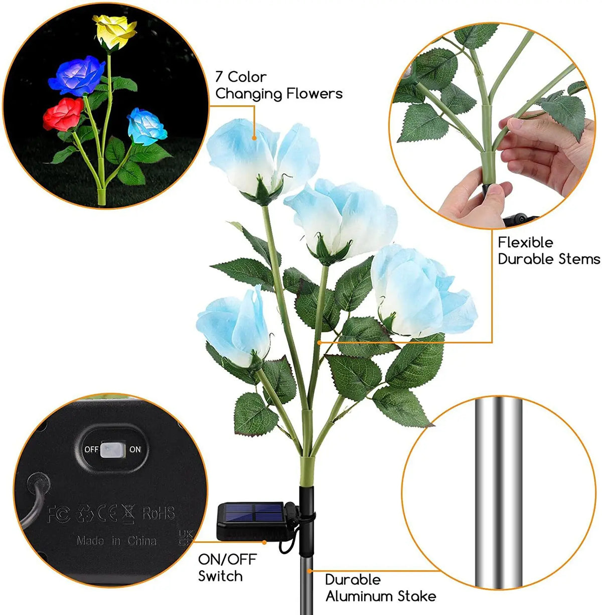 Solar Garden Lights Outdoor Color Changing Rose Light for Yard Christmas Decoration Enlarged Solar Panel Realistic Flower Lamp Zpaxo