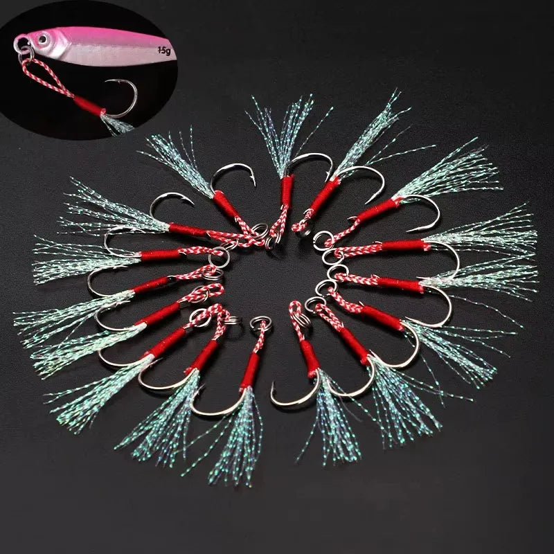 Barbed Jig Assist Hooks 10–60pc | High Carbon Steel Slow Jigging