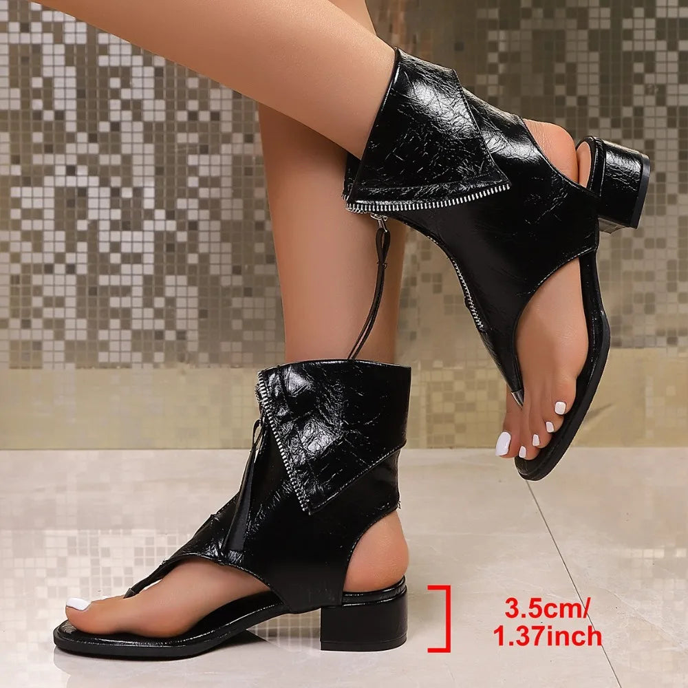 2026 Peep Toe Flat Platform Gladiator Sandals Women Summer Zipper