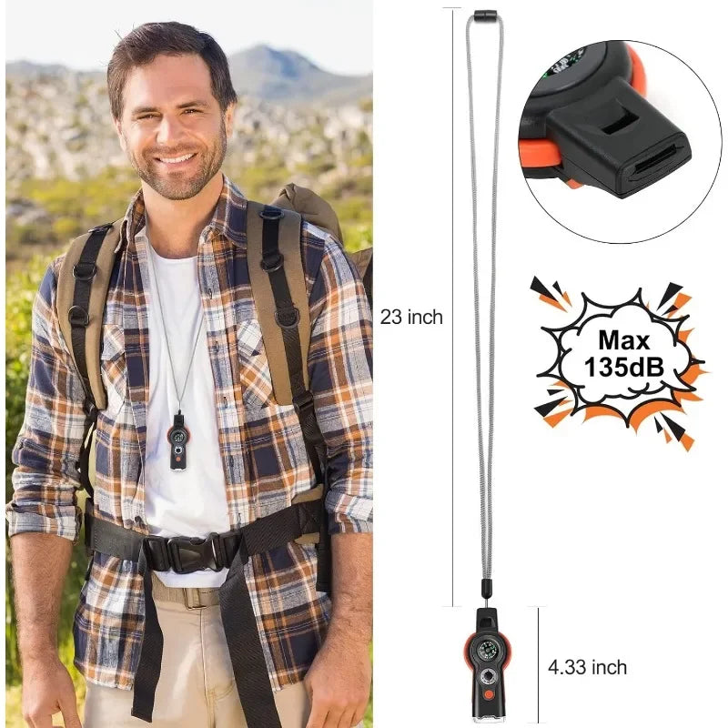 7-in-1 Survival Whistle – Compass, LED Light & Lanyard