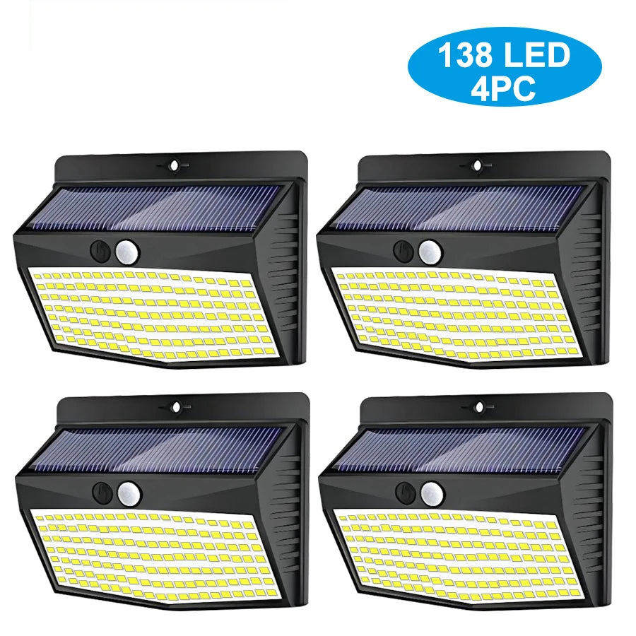 138 LED Solar Light Outdoor 4PCS Solar Wall Lamp Human Body Sensor 3 Mode Waterproof Garden Decor Street Lights Sunlight Powered Zpaxo 4PCS 138LED