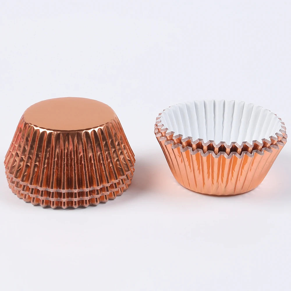 100Pcs Foil Cupcake Liners Metallic Muffin Paper Cases Baking Cups Gold Sliver Rose Gold Red Wedding Birthday Party Supplies Zpaxo Rose Gold