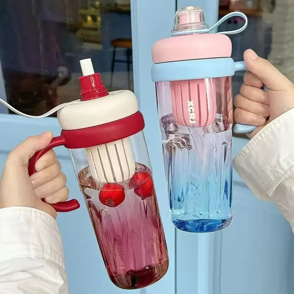 Summer Plastic Cup Large Capacity Plastic Straw Drink Coffee Cup Gradient Color Bottle with Time Marker Fitness Water Cups Hot Zpaxo
