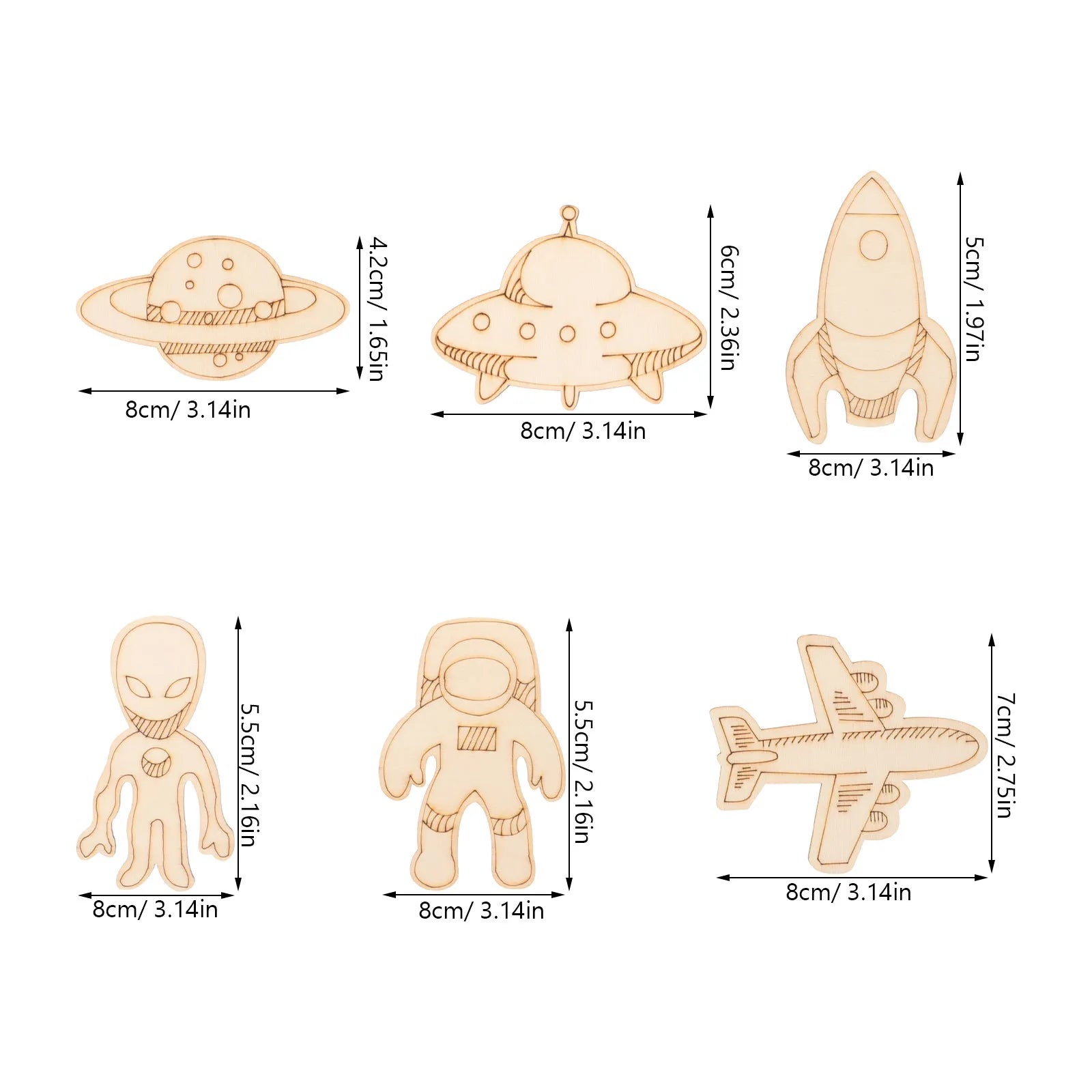 DIY Unfinished Wooden Outer Space Theme Chips Creative Paintable
