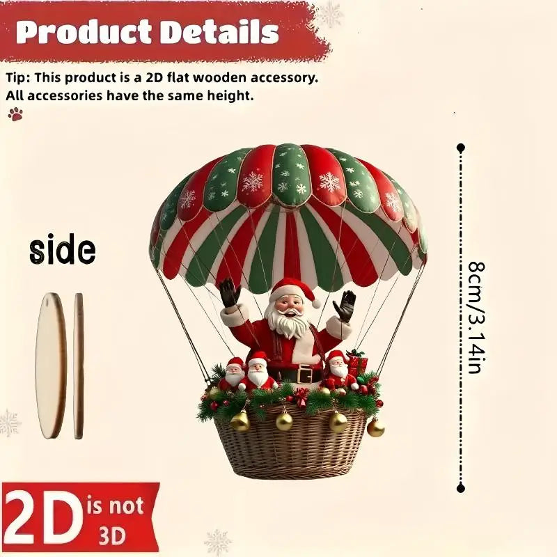 Christmas Wooden Air Balloon Santa Claus 2D Flat Pendant Tree Zpaxo Multicolor 1.5cm