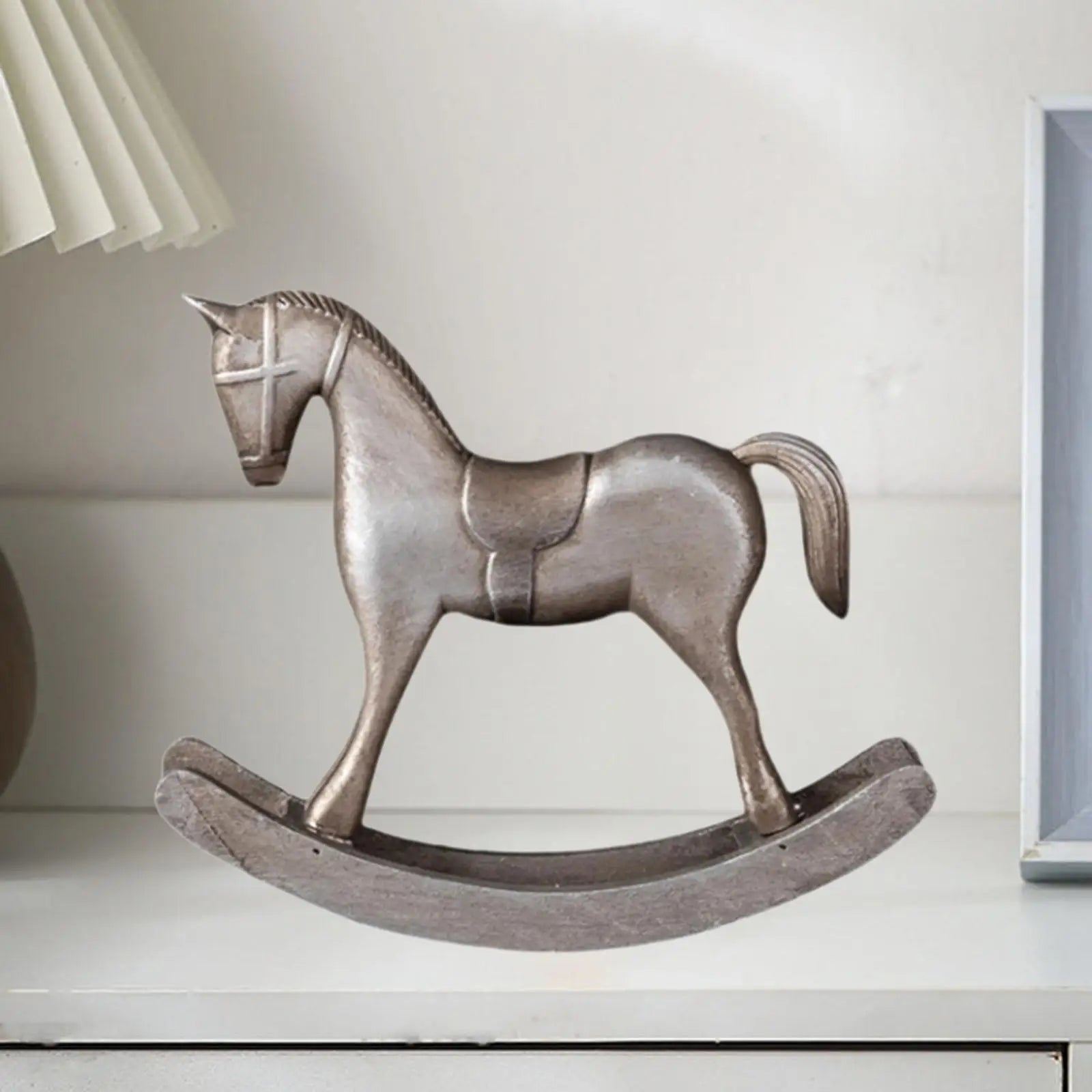 Wooden Rocking Horse Statue – Decorative Figurine for Home & Office Decorative Figurine Zpaxo Silver