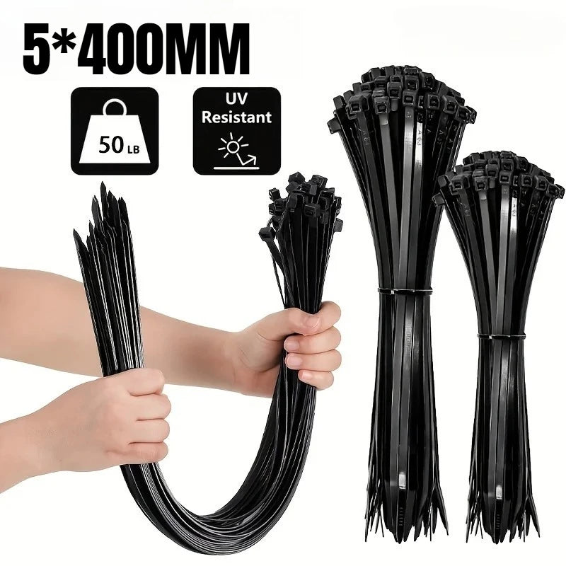 100pcs Black Cable Ties High Tensile Strength, Uv Resistant, Self-Locking For Home & Office Cord Management lengthen extend Zpaxo