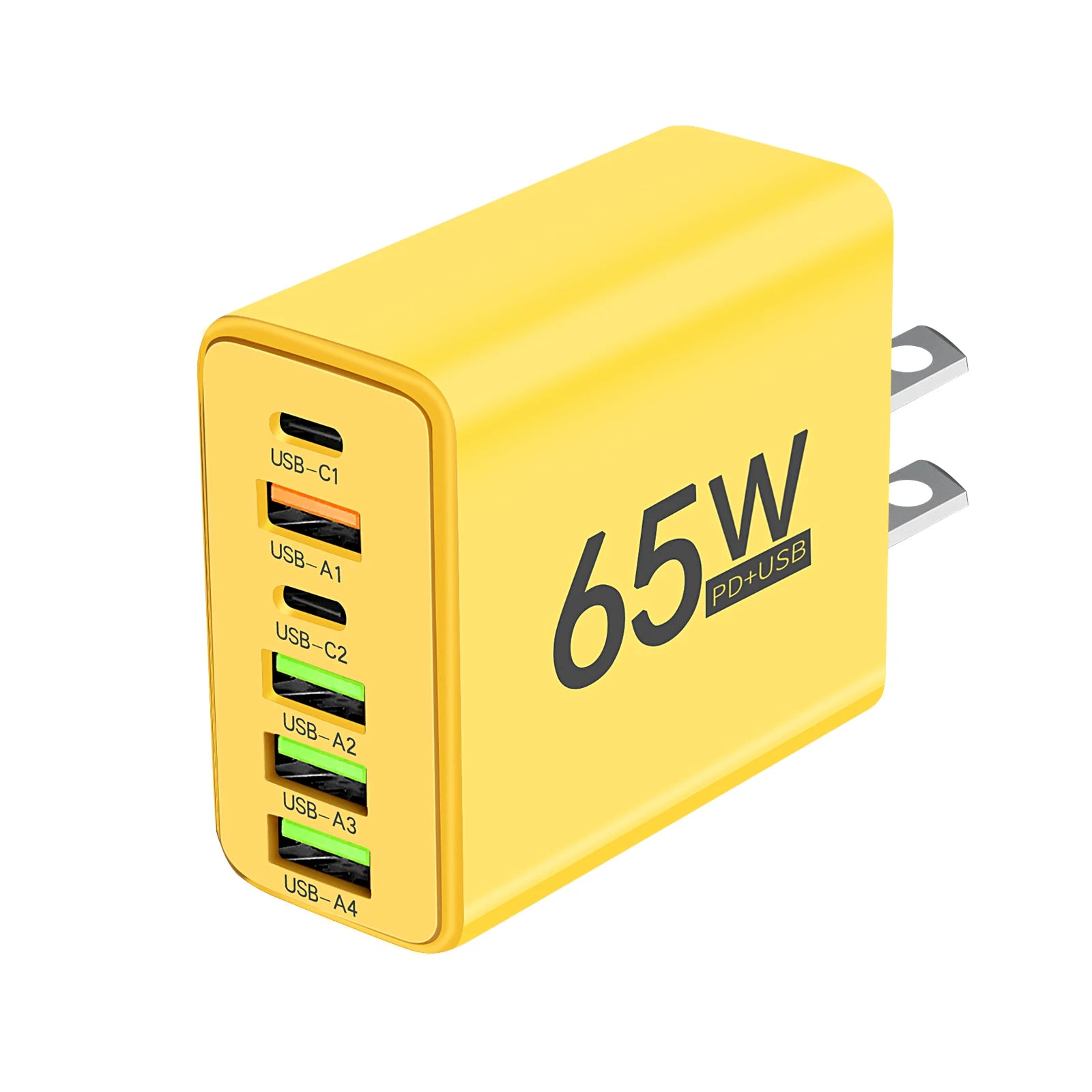 65W 6-Port USB-C PD Fast Wall Charger – iPhone & Android USB Wall Charger Zpaxo US Yellow