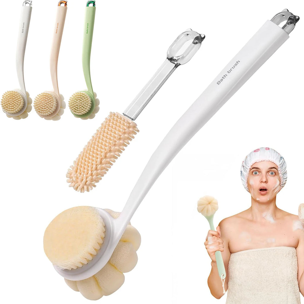 3-in-1 Long Handle Shower Brush – Back Scrubber & Exfoliator