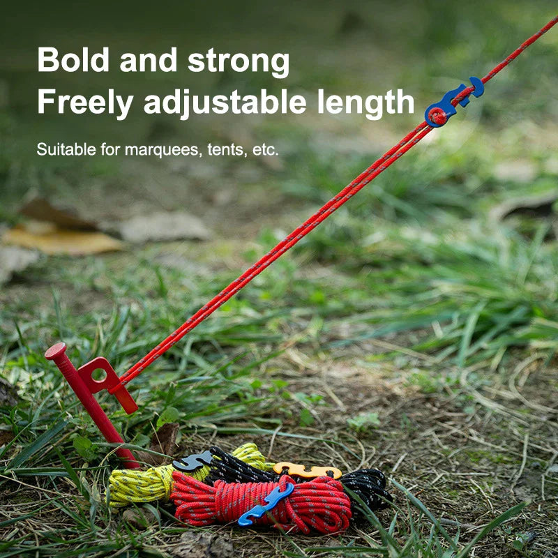 Camping Ropes Outdoor Reflective Tent Rope Reinforced Windproof Ropes With Buckle For Tent Tarp Canopy Accessories Zpaxo