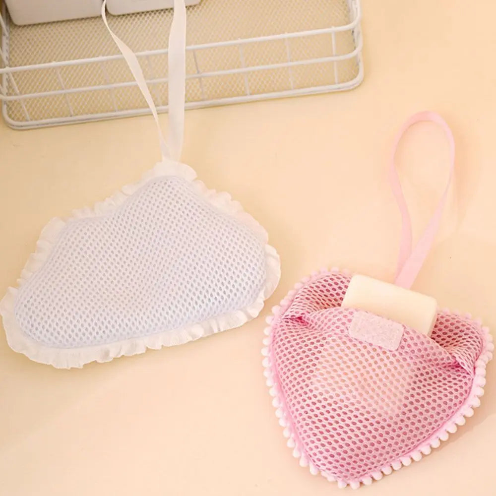 Durable Cloud Heart Shaped Foaming Soap Bag Drawstring Exfoliating Zpaxo