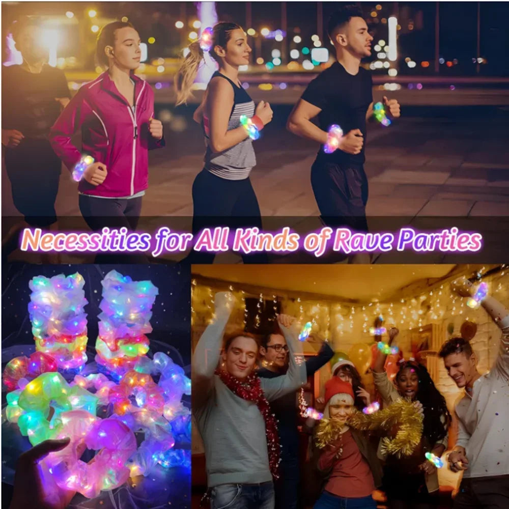 LED Light Up Hair Scrunchies Candy Bright Organza Scrunchy Elastic