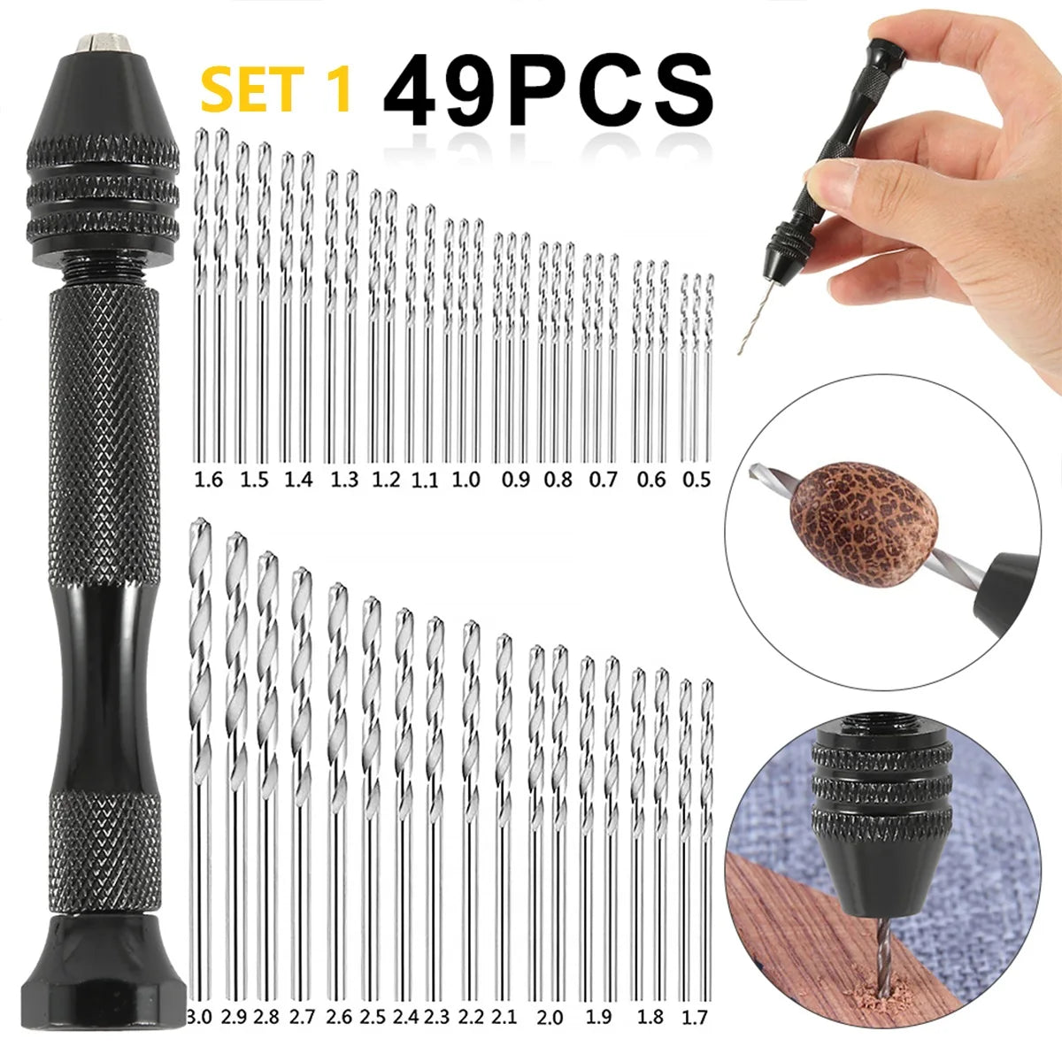 49PCS/Set Precision Pin Vise Drill 0.2-3.0 mm Twist Hand Drill Bits Set for DIY Drilling Tool Twist Drill Drill Hobby Engrave Zpaxo