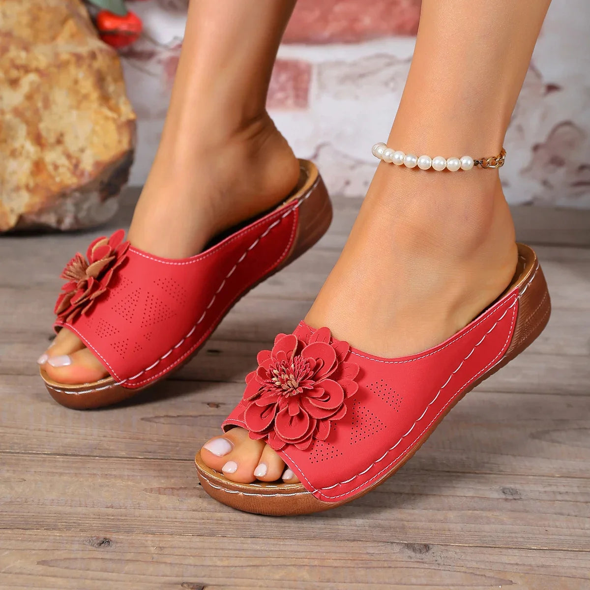 Women Slippers 2025 Elegant Platform Fashion Beach Slides Casual Zpaxo Red 36