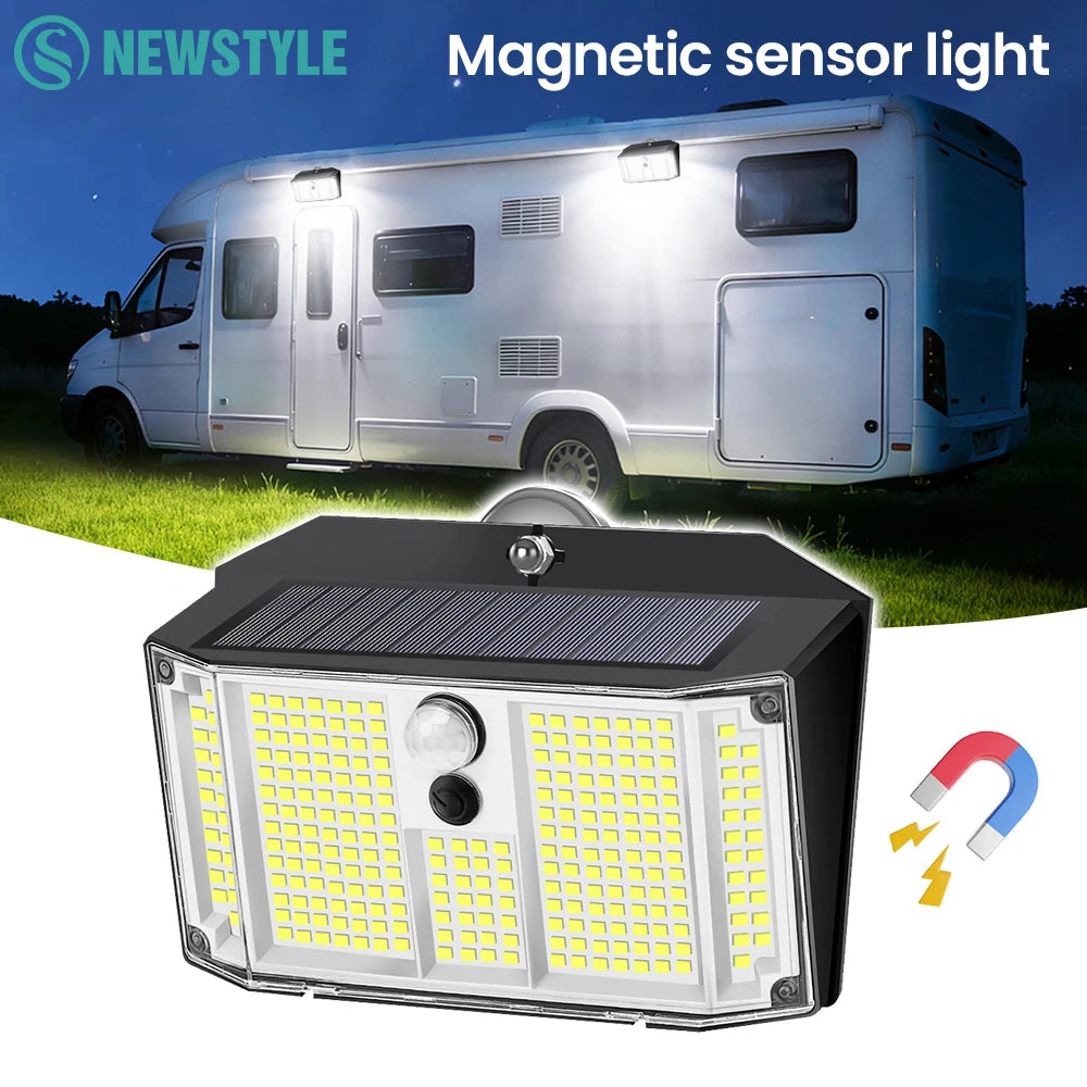 Magnetic Solar Lights Outdoor 268LED Motion Sensor Lights IP65 Waterproof Magnetic Outdoor Camping Lighting For Step Porch Zpaxo
